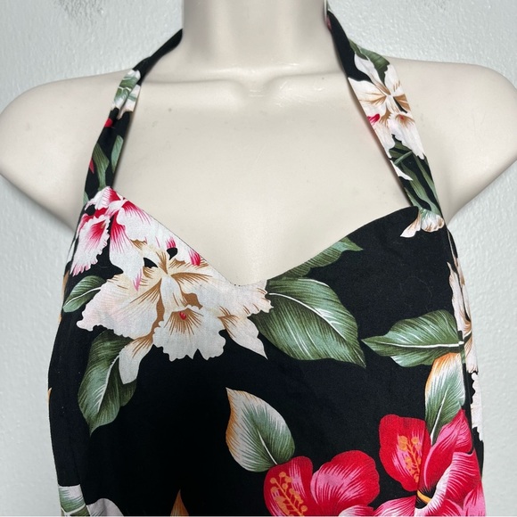 VTG 90s Women Dress XS Lily Cat Halter Neck Vacation Resort Front Wrap Black Red - Picture 3 of 8